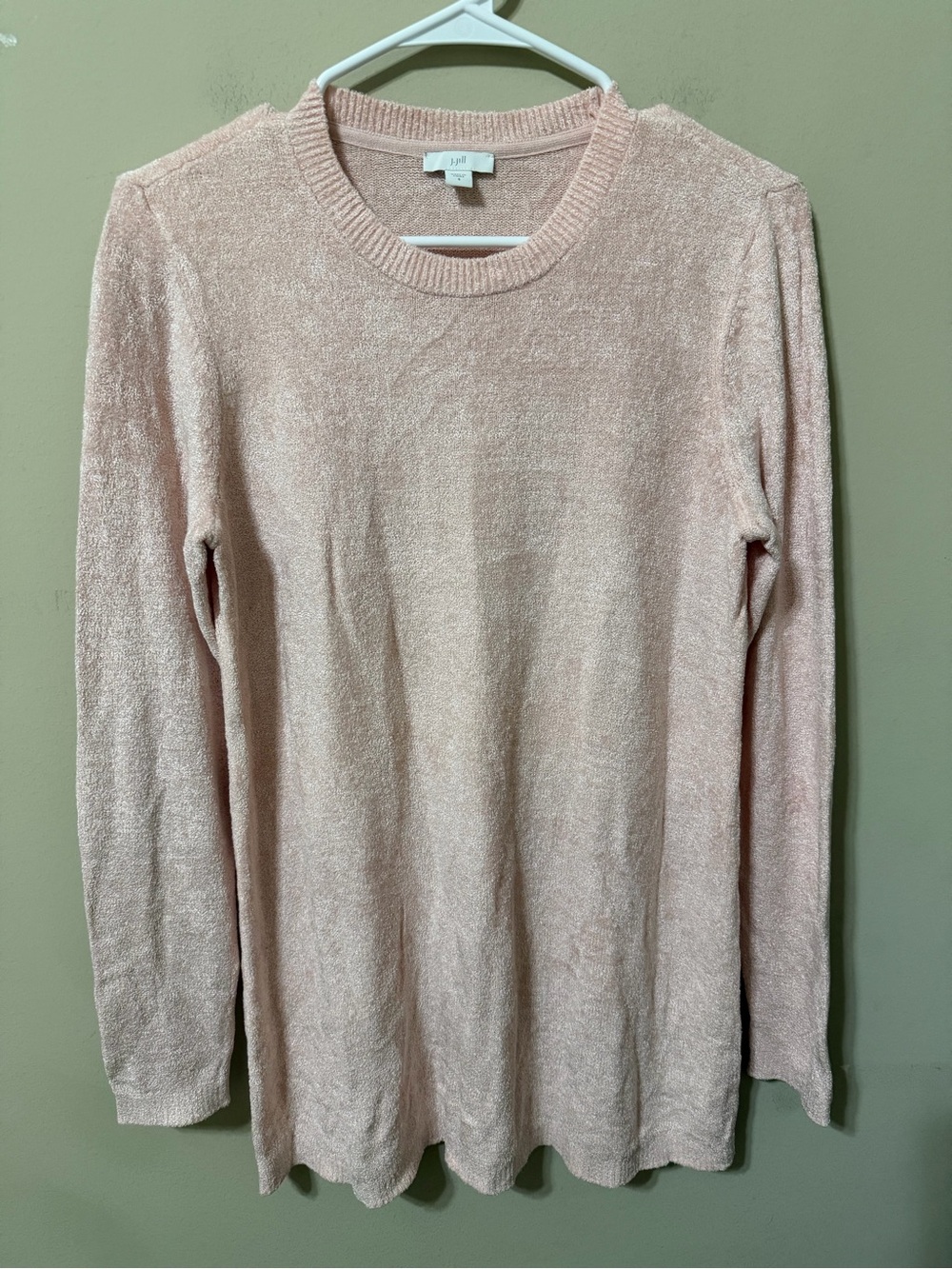 J. Jill chenille like small Light Pink Crewneck Sweater classic tunic chic euc